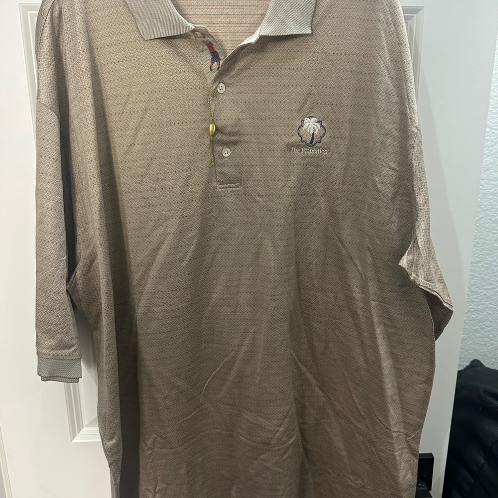 Bobby Jones Shirt Mens 2x tan Short Sleeve Polo Quarter Button Collared